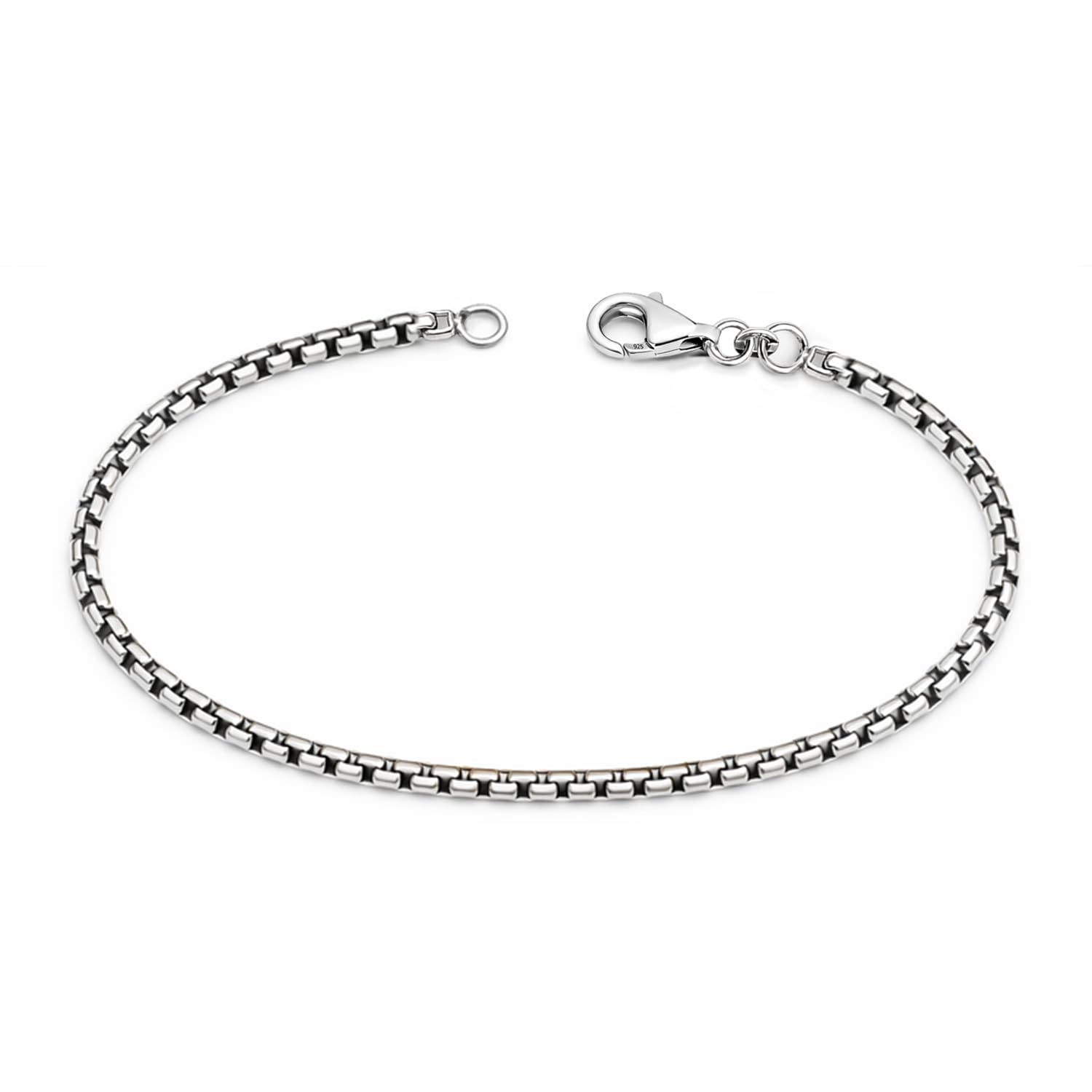 Solid 925 Sterling Silver Mens Box Chain Bracelets | Antique 3.5MM Italian Rolo Link Round Box Chain Bracelets for Men | Men's Silver Jewelry Bracelets 7.5 Inches