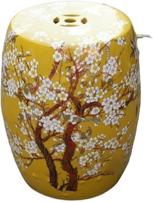 Garden Stool Colorful Ceramic Garden Stool with Plum Blossom Design - Decorative Porcelain Cooler Stool for Outdoor and Indoor Use Ottomans(B) (One Color I)
