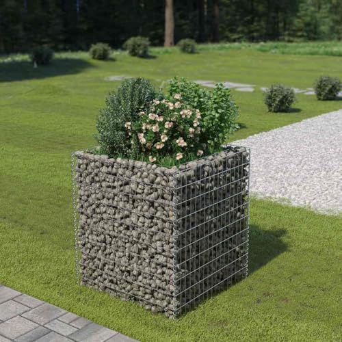 HaoChrymec Gabion Jardinière with Acier Galvanisé, Panier à Pierre, Parterre Surélevé en Gabion, Jardinière à Gabion, Jardin Extérieur, 90 x 90 x 100 cm