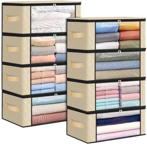 Image of Fab totes 35L Closet Organizers and Storage, Foldable Under Bed Storage Containers, Storage bags for Organizing Bedroom, Closet, Clothing,Organization with Handle (8 Pack,Beige)