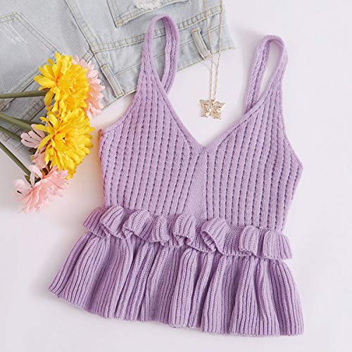 Image of SweatyRocks Women's Casual Sleeveless Peplum Tops Ruffle Hem Cropped Knit Sweater Vests