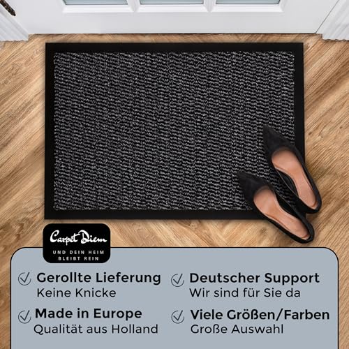 Carpet Diem Fußmatte, einfach sauber I Schmutzfangmatte Eingangsbereich - Fussmatte Innen & Außen, rutschfeste Türmatte, Schmutzfang Teppich für Haustür I Fußabtreter in Anthrazit-Schwarz 120x180 cm