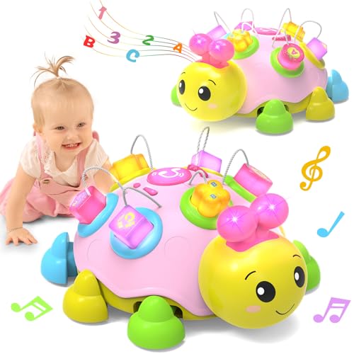 Baby Musical Ladybug Crawling Toys,Baby Toys 6-12 Months Whit Light-up Music, Early Educational Learning Montessori Toys, Infant Gift Toys for 7 8 9 10 11 Months 1-2 Years Old Newborn Girls (Pink)