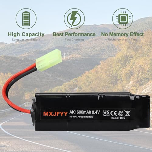 MXJFYY 2PCS 8.4V 7S 2/3A 1600mAh NiMH Rechargeable Airsoft Battery, Flat Battery Pack for Airsoft Guns MP5, SCAR, M249, M240B, M60, RPK, PKM, G36 - Image 4