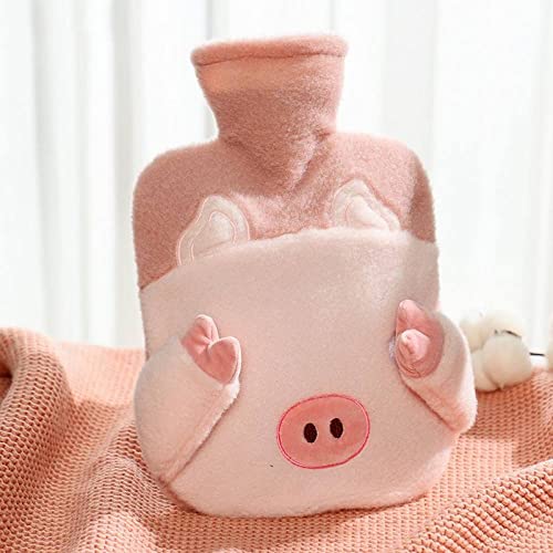 Wärmflasche Mit Flauschigem Bezug, Niedliches Schwein, Cartoon, Große Kapazität, Pvc-Wärmbeutel Für Hals, Schulter Und Hand, Fußwärmer, Wiederverwendbarer Winter-Handwärmer, Fotofarbe, 2000 Ml Cover