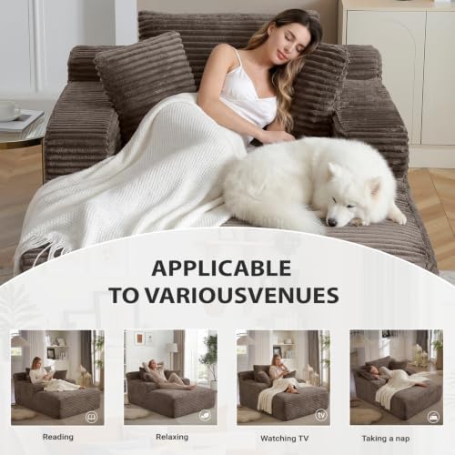 Image of 67 Inch Oversized Chaise Lounge Chair Indoor, Corduroy Upholstered Boneless Sofa Bed, Deep Seat Sleeper Couch Reading Chairs, Cloud Sofas Couches for Living Room, No Assembly Required (Camel)