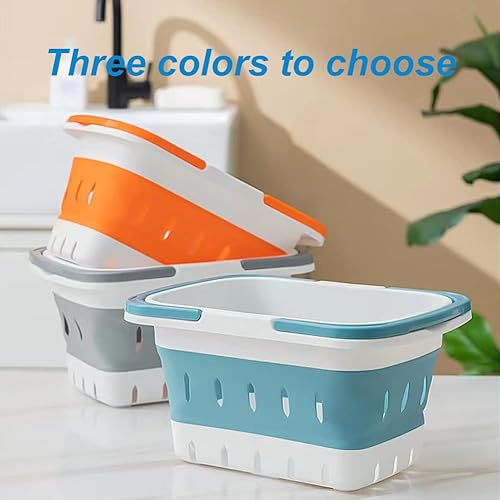 Miniatura 8 de Paquete de 2 cestas portátiles para ducha, cesta plegable de almacenamiento de plástico con asas, organizador de caja para baño, cocina, dormitorio