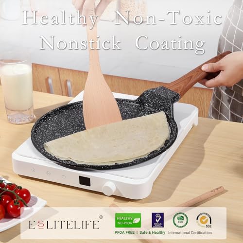 image for ESLITE LIFE Crepe Pan with Spreader, Nonstick Ceramic Coating Flat Ski
