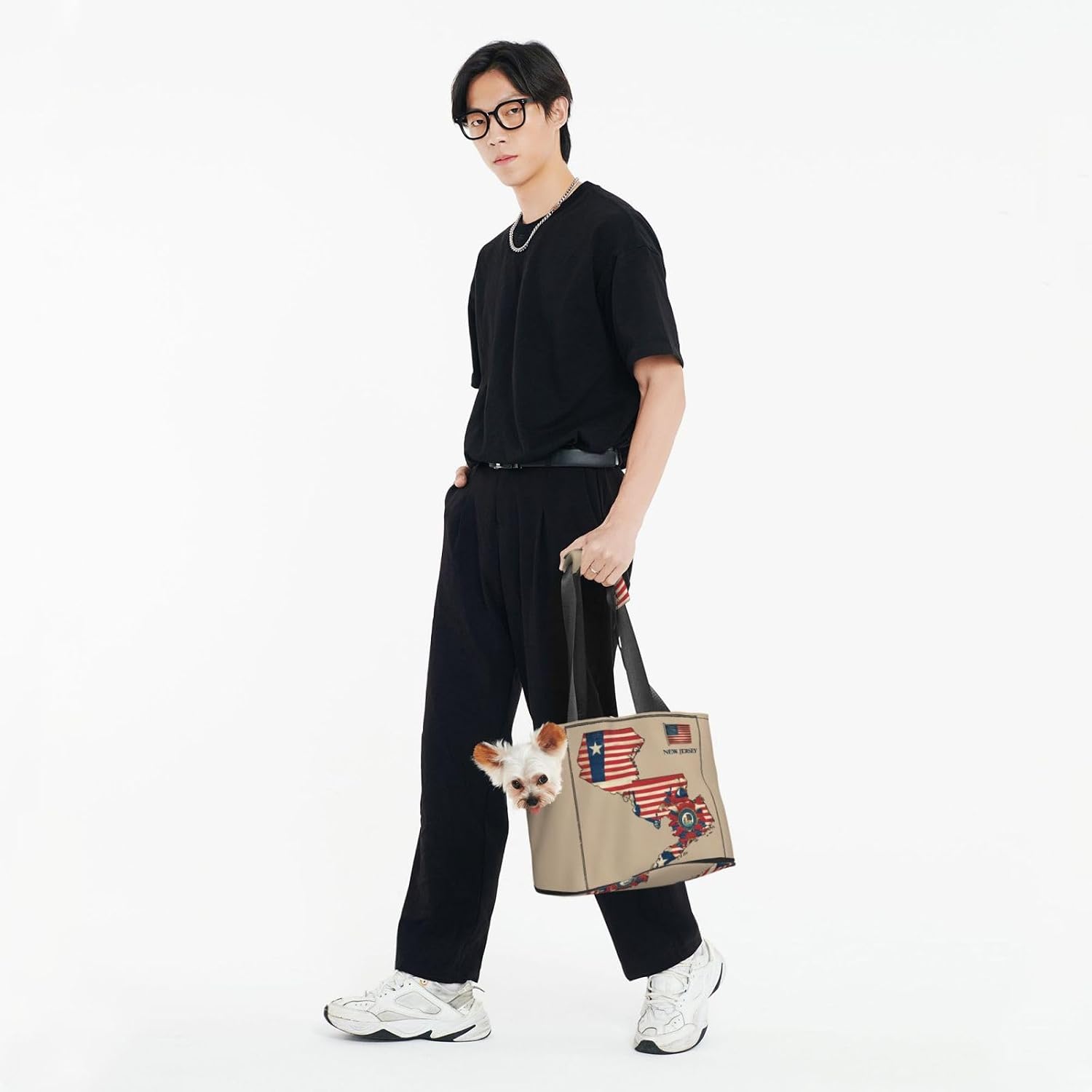 New Jersey Flag Map01 Print Portable Foldable Shoulder Bag for Travel,with Collar Hook and Handle Pad,Cute Stylish Design