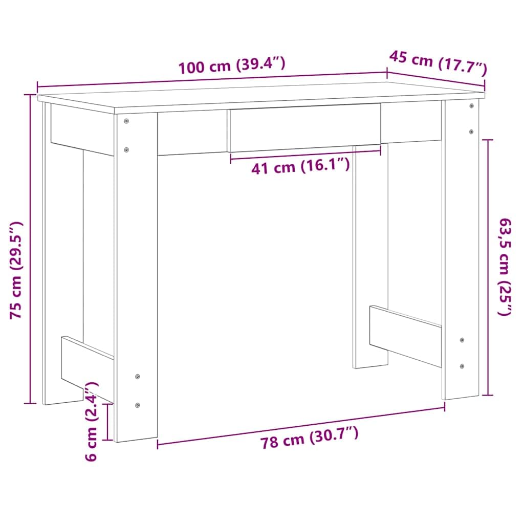Escritorio de madera gris hormigón, 100 x 45 x 75 cm, escritorio para ordenador, estudio, oficina en casa, con amplia superficie de trabajo y espacio de almacenamiento para muebles de oficina