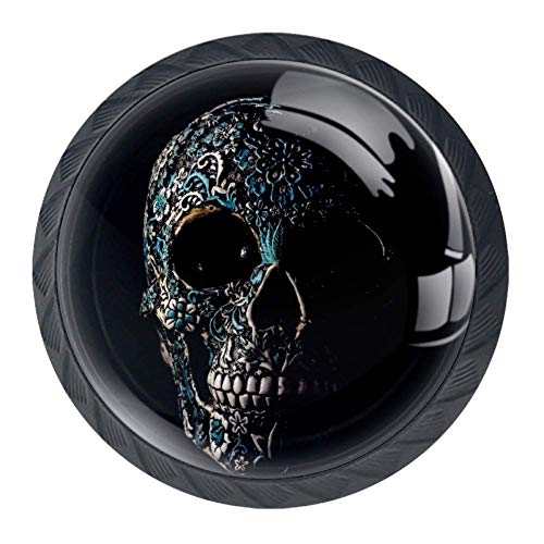 DEYYA Skull Dark Crystal Glass Drawer Knob Pull Handle Ergonomic 30mm Circle Furniture Cabinet Handle for Kitchen Dresser Cupboard Wardrobe 4 Pcs