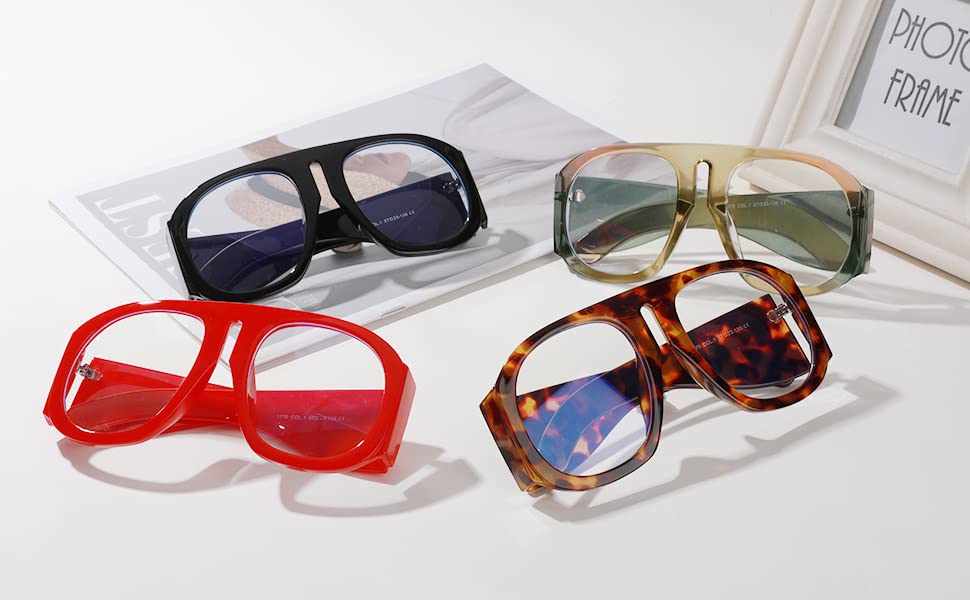 Image of FEISEDY Oversized Blue Light Blocking Glasses Women Men Big Plastic Aviator Frame Eyewear Clear Lens Computer Glasses B2371