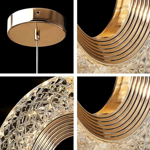 Image of Groeien Pack of 2 |12W | 3 Color Gold Finish Modern LED Crystal Oval Hanging Pendant Ceiling Lamp Fixture | Chandelier for Home, Indoor, Outdoor,Living Room, Bedroom(Oval-Crystal Ring, 2)