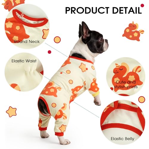 Image of BRKURLEG Soft Dog Pajama, Dog Recovery Suit, Beige, XXL | Long Sleeve Prevent Shedding, Anti-Licking wounds, Pet Onesie Cute & Stretchy Puppy Jumpsuit Pjs for Small to Large Breeds