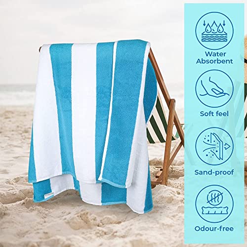 Urban Villa Cabana Stripe Beach Towel 4 Pack 30X60 Inches Oversized 100% Cotton Pool Towels Soft Absorbent Quick Dry Bath Towels Premium Quality Swim Towels Large Size Beach Towels, Teal Color #TOP2