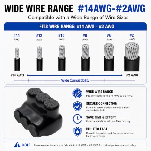 Insulated Multi Cable Connectors Single Entry 3 Port Splice Electrical Power Connector Black Interconnect Terminals Pre Filled (2-14 AWG Wire Range) 4PCS - Image 5