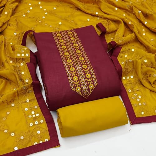 Image of HMP Fashion Womens Bombay Cotton Embroidery Tie Cotton Unstitch dress Material With Chanderi lace bordered Dupatta
