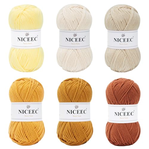 Image of NICEEC 300g Soft Assorted Colors Yarn - Sport Weight,100% Acrylic, 4 Ply, Bonbons Yarn for Crochet & Knit, DIY Project Starter Kit for Kids or Adults(Total 870yds) - Yellow Series