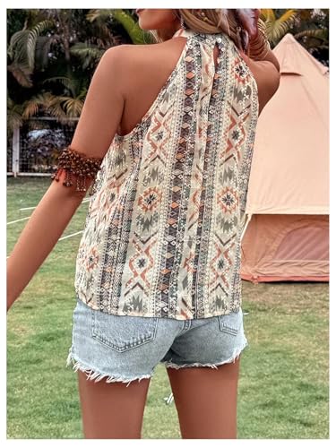 GORGLITTER Women's Western Halter Tops Boho Pleated Sleeveless Vintage Country Cowgirl Nashville Outfits 20252