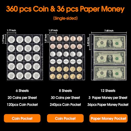 Weifutch CCB Coin Collection Book For Collector, 360 Pockets Fireproof Coin Albums thumb #2