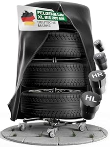NEOPEAK® Felgenbaum XL mit Schutzhülle | Fahrbarer Reifenständer für 4 Autoreifen bis 285 mm Breite und 24 Zoll | stabile & platzsparende Reifen Aufbewahrung