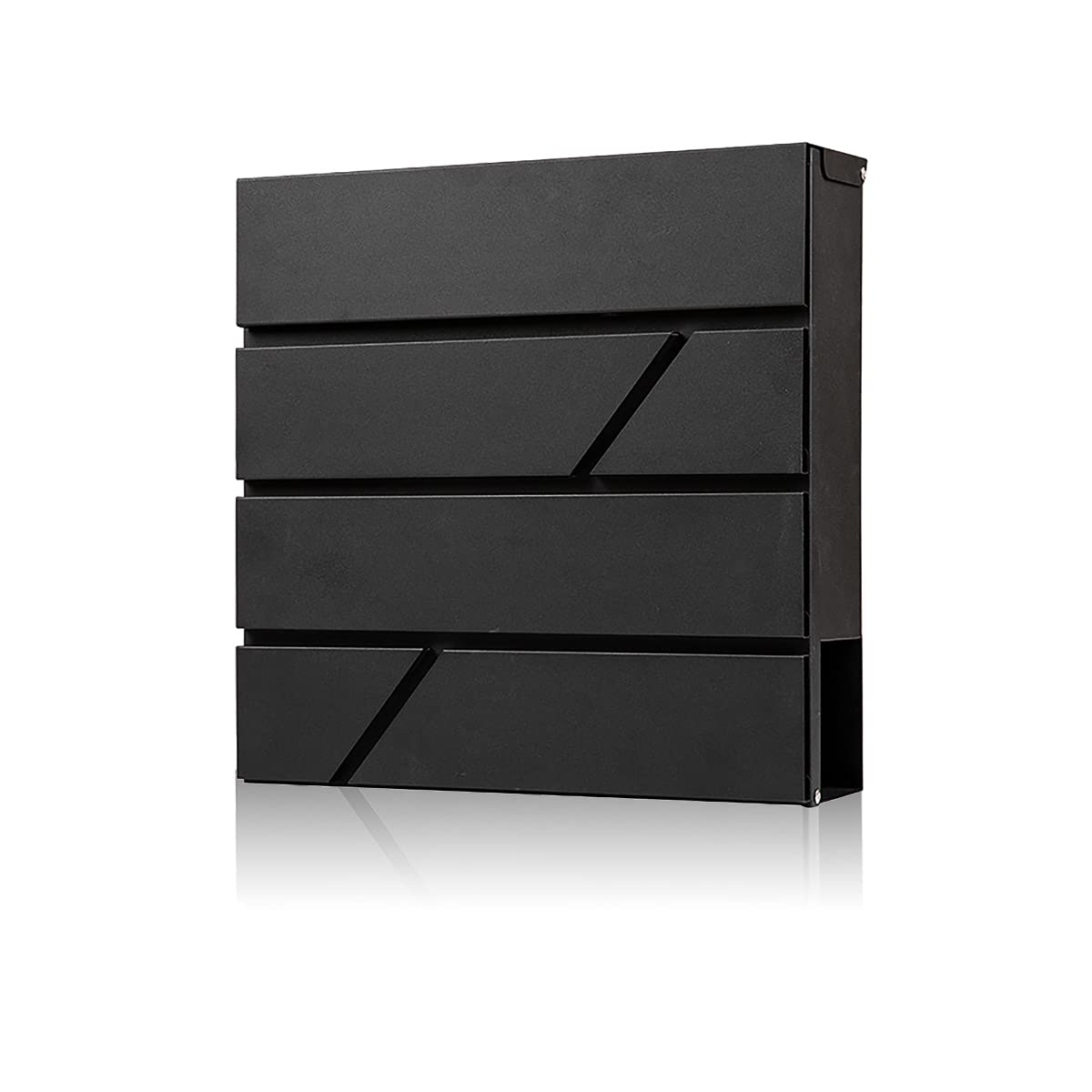 Yoocabinet Mailbox Wall Mount,Large Capacity Locking Mailbox for Outside,Galvanized Steel Cover and Rust-Proof Metal Post Box with Newspaper Holder,14.6"x14.6"x4.3" Black,MD025B