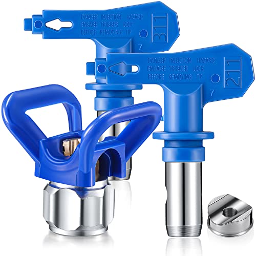3 Pieces Airless Paint Spray Gun Tips With Guard - Nozzle Seat Replacement for Sprayer - Blue