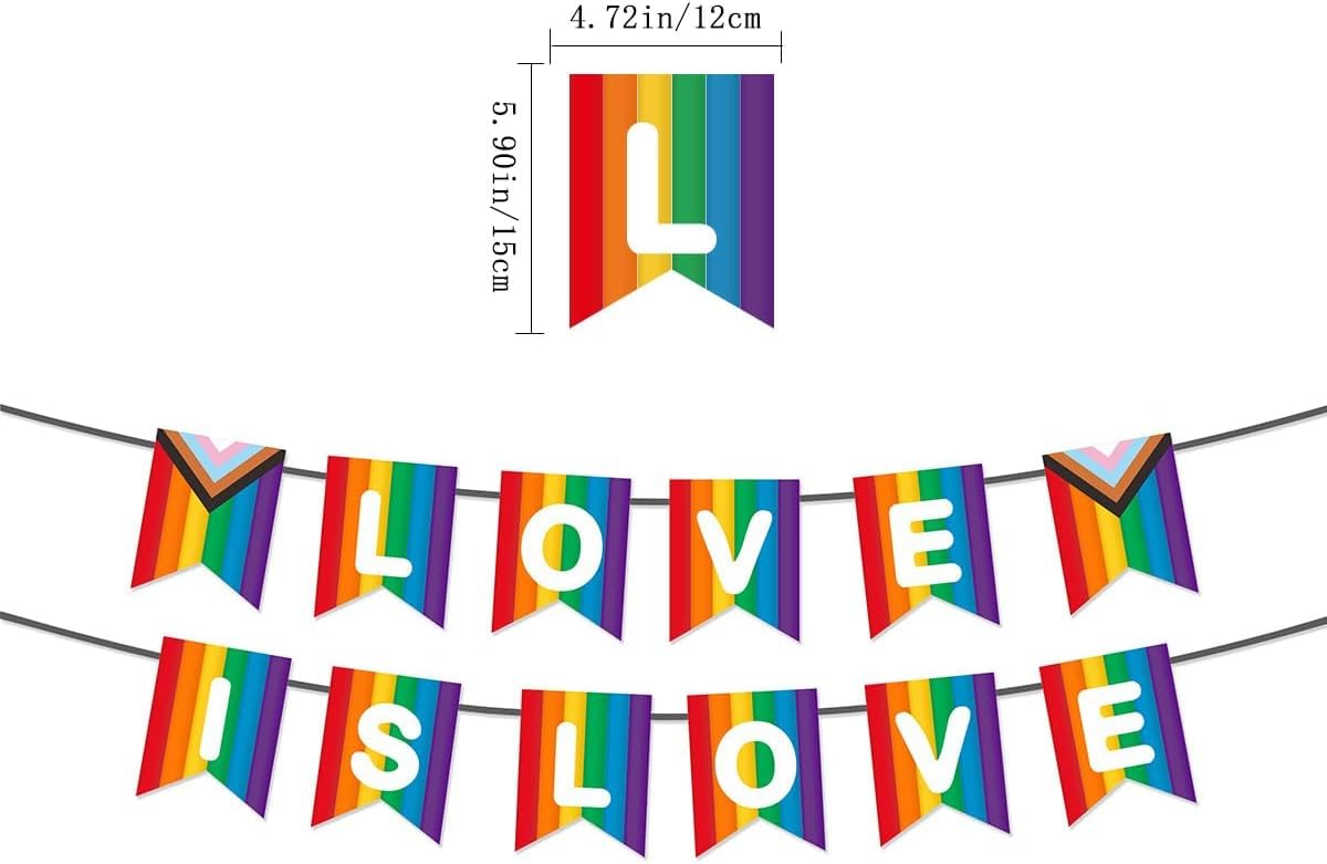 WchoeSS Pride Bunting Banner, Rainbow, Love is Love Rectangle Flag, LGBTQ Pride Day Decorations, Multicolor - Image 2
