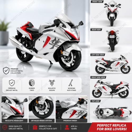 Image of 1:12 Hayabusa Diecast Motorcycle Model Metal Body with Plastic Parts Mini Collectible Bike by Maisto [Pack of 1] [Random Color]