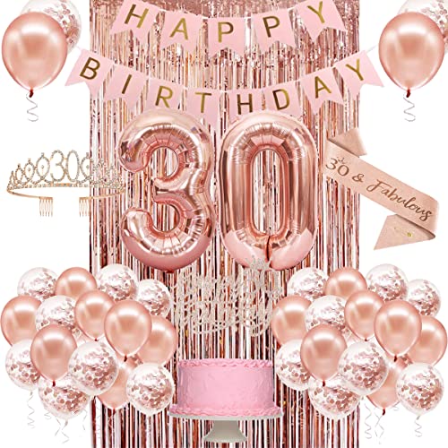30th Birthday Decorations for Her, Happy 30th Birthday Banner, Crown,