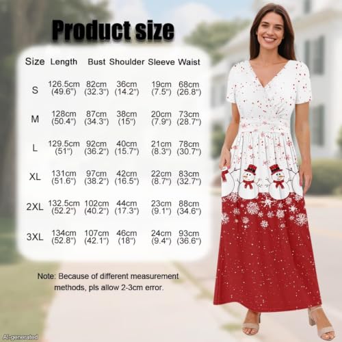 Image of Women's Fall Summer Short Sleeve Ankle Length V-Neck Party Dress with Pockets Size S-3XL