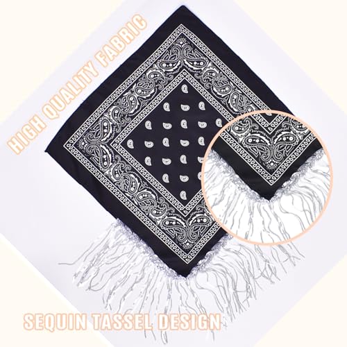 DAJOOEE Fringe Rhinestone Bandana with Heart Sunglasses & Disco Ball Earrings, Disco Cowgirl Bachelorette Bandanas for Women3