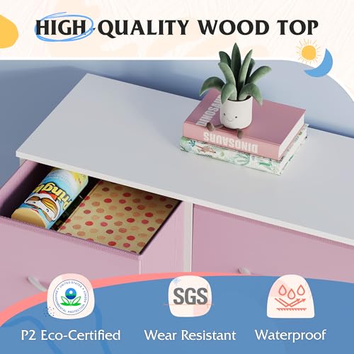 Image of WLIVE 9 Drawer Dresser, Fabric Storage Tower for Bedroom, Hallway, Closet, Tall Chest Organizer Unit for Bedroom with Fabric Bins, Steel Frame, Wood Top, Easy Pull Handle, A-Pink