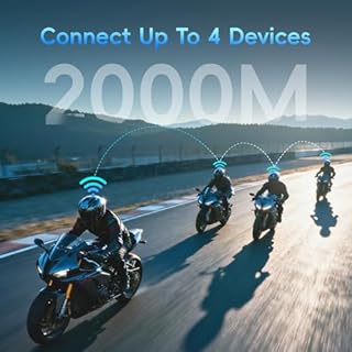 vernee Motorcycle Helmet Bluetooth Headset Speakers, 4 Riders 2Km Intercom, with 2 Type Mics, IP67 Waterproof/Noise Cancellation/Voice Control/Glove Friendly, Compatible with All Helmets, 1Pack