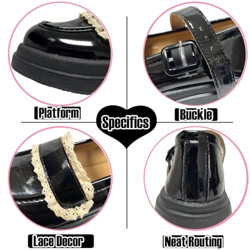 Women Y2K Harajuku Kawaii Goth Lolita Round Toe Chunky Heels White Lace Decor Platform Mary Jane Shoes2