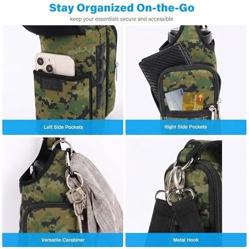 Image of icolor Magnetic Gym Bag Water Bottle Carrier Holder with Phone Pockets & Shoulder Strap,Gym Magnetic Bag 5 Built-in Magnets Gym Accessories Organizer Sling Bottle Pouch Sleeve (Neoprene, Camo)