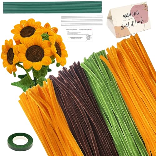 AHAMETON 480-Piece Orange Pipe Cleaner Flower Kit - Complete DIY Craft Set with Floral Wire, Pearl Beads & Video Tutorial for Wedding Decorations, Mother’s Day Gifts