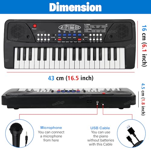 Image of Zest 4 Toyz 37 Key Piano Keyboard Toy with Mic & Song Recording Electronic Piano Keyboard 8 Rhythms 8 Tones Multi-Function Musical Instrument for Kids - Black