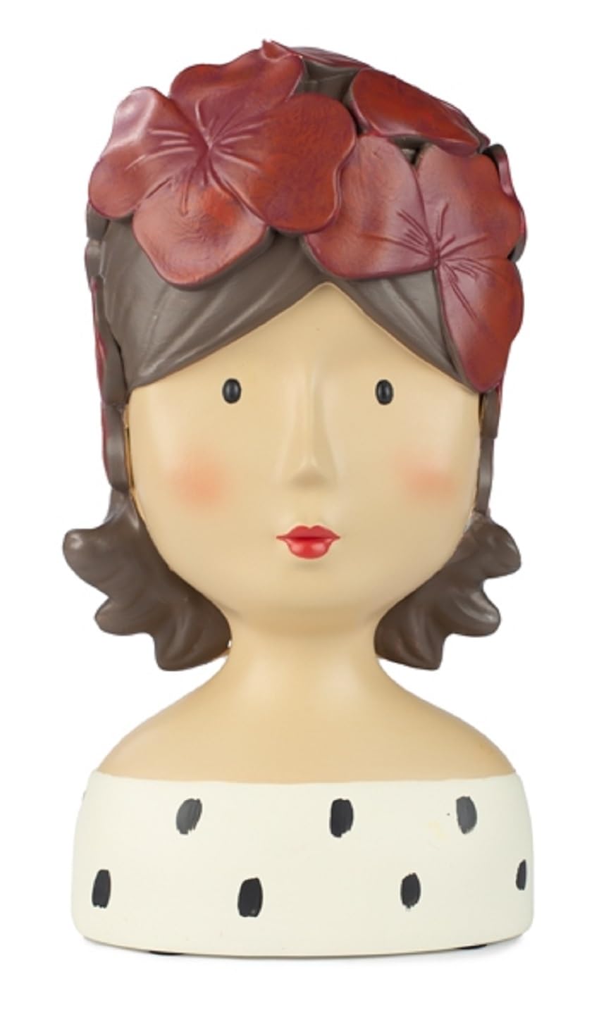 ETC Baden Import Ladykopf - Testa decorativa da donna, con vestito a pois e interessante cappello di fiore