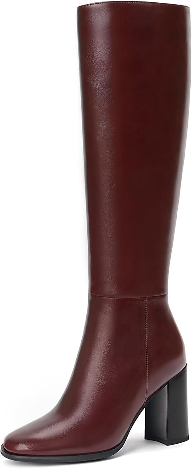 Lumeheel Women Knee High Boots Round Toe Chunky Heel Boots Gogo Boots with Side Zip Fashion Tall Boots for Women