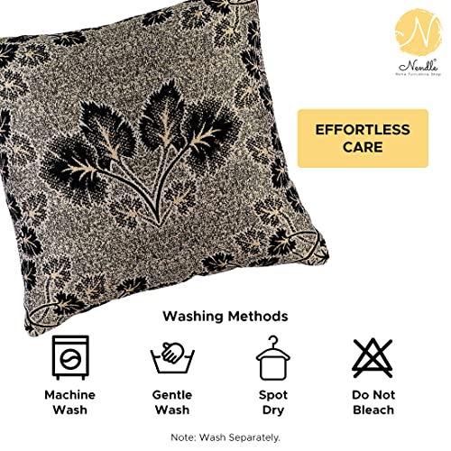 Image of Nendle Jacquard Weaved 16x16 inch Polycotton Ethnic Floral Cushion Cover Set of 5 (40 * 40cm, Black)-210 TC