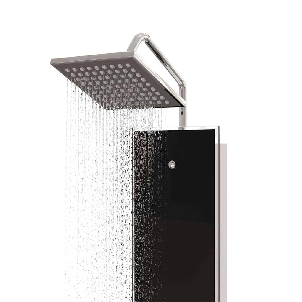 Pannello doccia in vetro nero, 18 x 45,5 x 130 cm, con acciaio inox, doccia a pioggia, funzione massaggiante, doccetta regolabile per bagno, montaggio a parete, benessere e relax