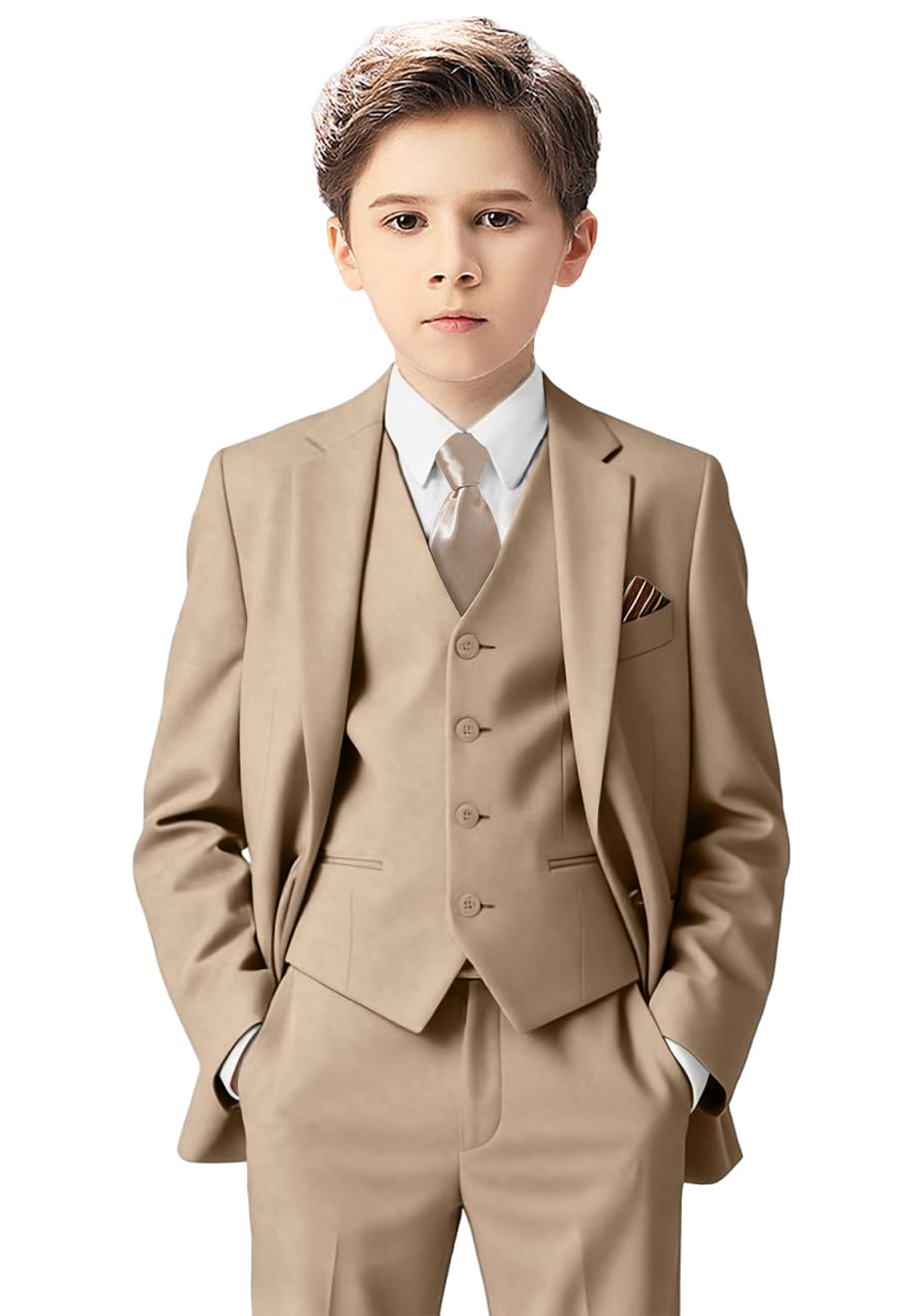 Boys Suit Slim Fit 5 Piece for Kids Toddler Suit Wedding Outfit for Teenage Boys Formal Tuxedo Set