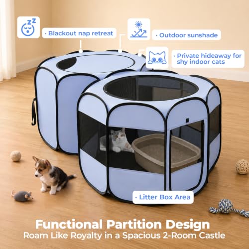 Image of Portable 2-in-1 Dog Cat Playpen with Sunshade Room, No Assembly Need