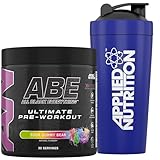 Applied Nutrition Bundle ABE Pre Workout 375g + 750ml Steel Protein Shaker | All Black Everything Pre Workout Powder, Energy & Physical Performance with Creatine, Beta Alanine (Sour Gummy Bear)