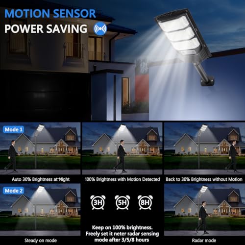 YACAISI Solar Street Lights Outdoor, 8500K Solar Outside Light, LED Dusk to Dawn Flood Waterproof Lighting with Motion Sensor and Remote Control, Security Lights for Parking Yard Path - Image 3