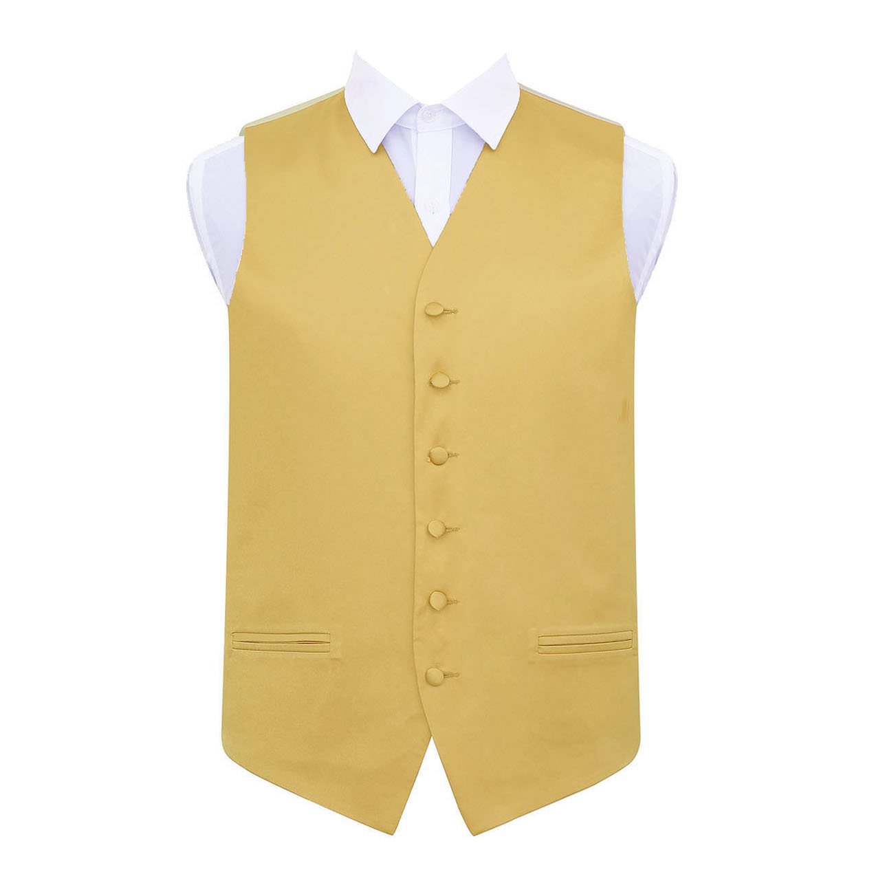 Dqt Men's Gold Plain Glossy Satin Classic Waistcoat - Wedding, Business & Formal Suit Vest - 44" (2Xl)
