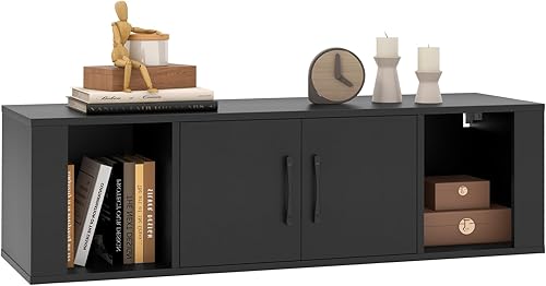 Giantex Armario de almacenamiento montado en la pared de 2 cubos de escritorio flotante para colgar con 2 puertas y 2 estantes abiertos, muebles de