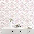 Vinjiasin Pink Floral Wallpaper Peel and Stick Wallpaper Modern Flower Contact Paper Pink and White Geometric Self Adhesive Removable Wall Paper for Bedroom Bathroom Accent Wall Vinyl Roll 17.3"x78.7"
