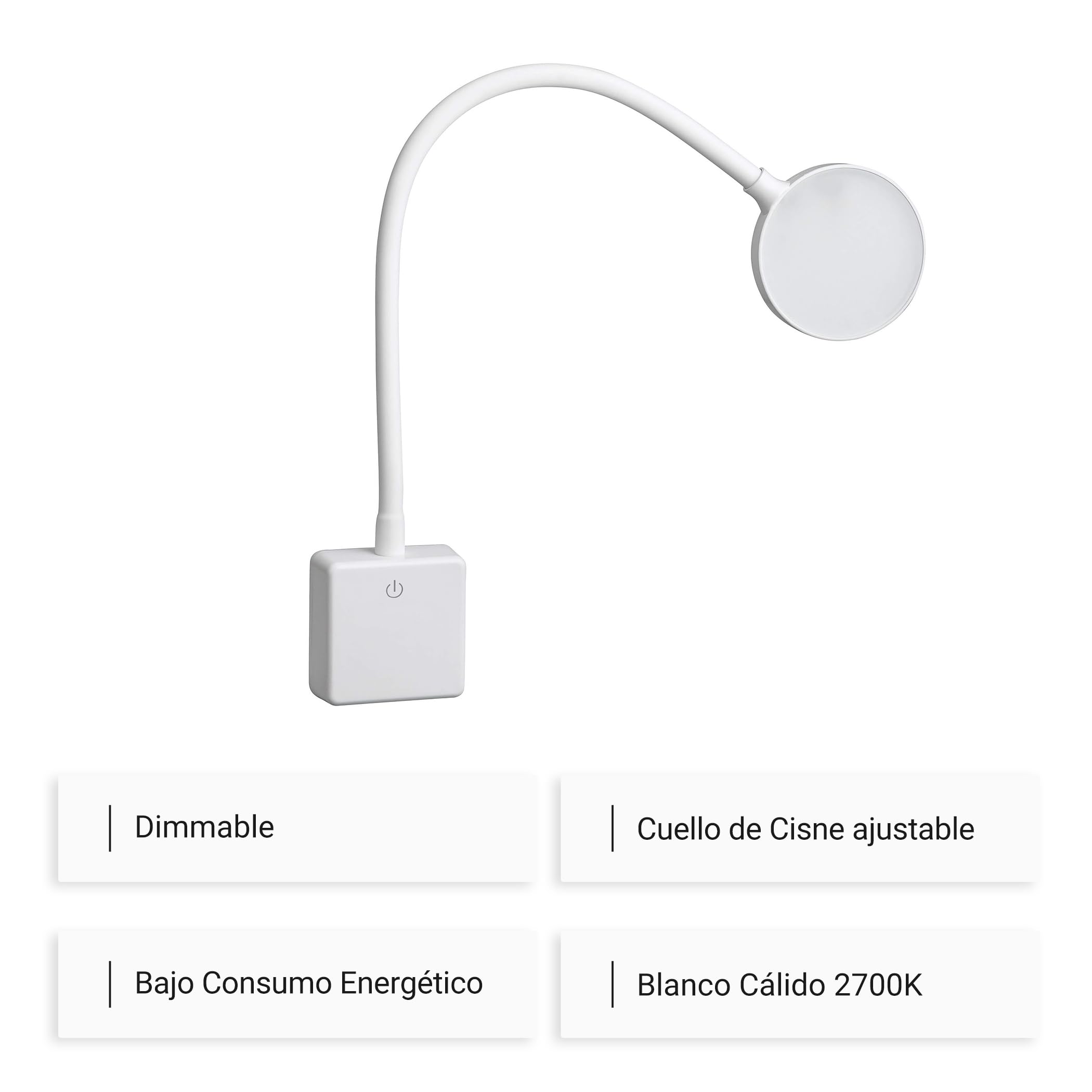 SEBSON® Lampara Enchufe Pared LED Blanca, Luz Lectura Regulable, Luz Nocturna Flexible, 4W blanca neutra 4000K, Aplique Pared - Lampara de Noche
